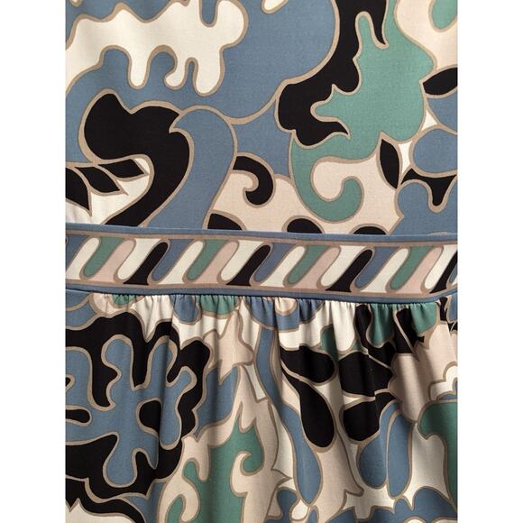 BCBGMAXAZRIA Blue Teal Damask A-Line Dress Women’s Small Raglan Sleeve - Picture 3 of 6